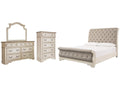 Realyn California King Sleigh Bed with Mirrored Dresser and Chest