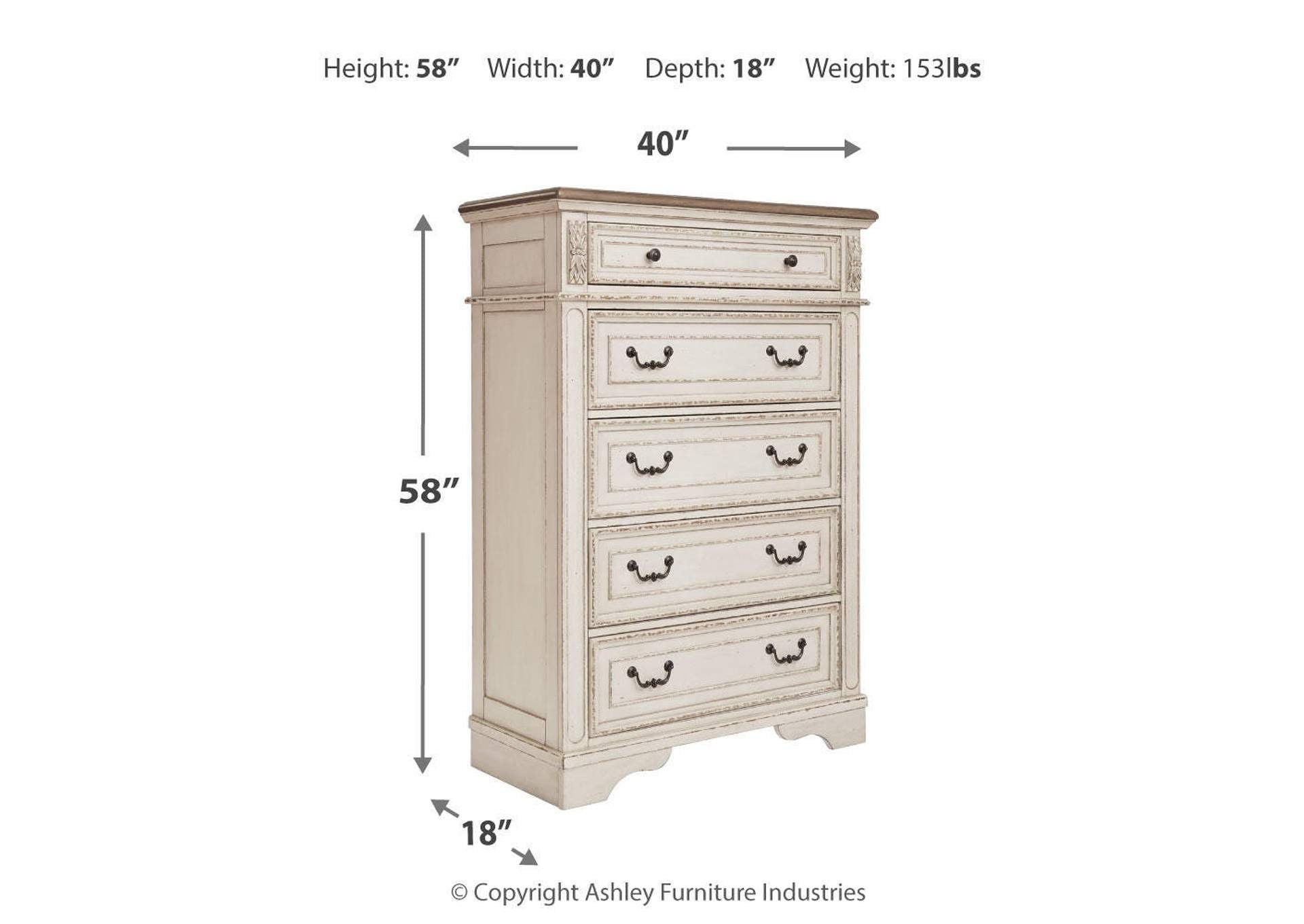 Realyn California King Upholstered Bed with Mirrored Dresser and Chest dimensions