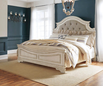 Realyn Queen Upholstered Panel Bed in Chipped White