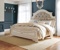 Realyn Queen Upholstered Panel Bed in Chipped White