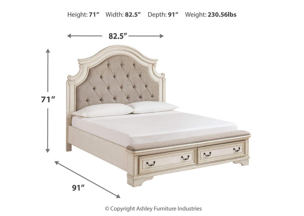 Realyn California King Upholstered Bed with Mirrored Dresser and Chest dimensions