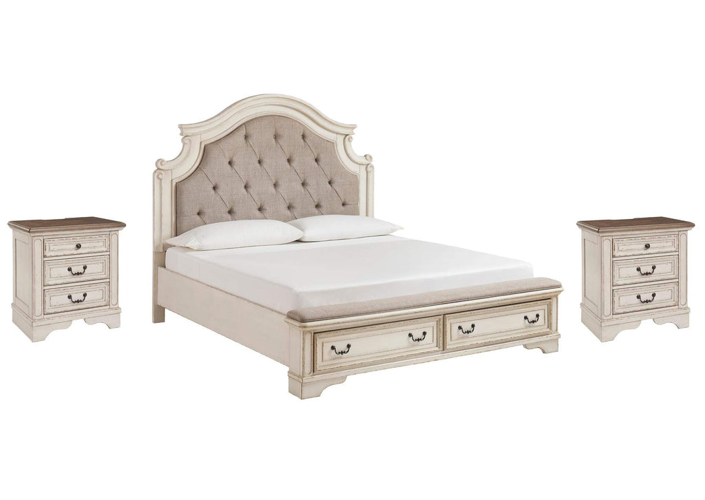 Realyn King Upholstered Bed with 2 Nightstands