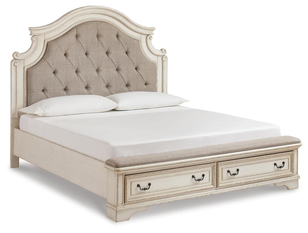 Realyn California King Upholstered Storage Bed in Two-tone, angle view