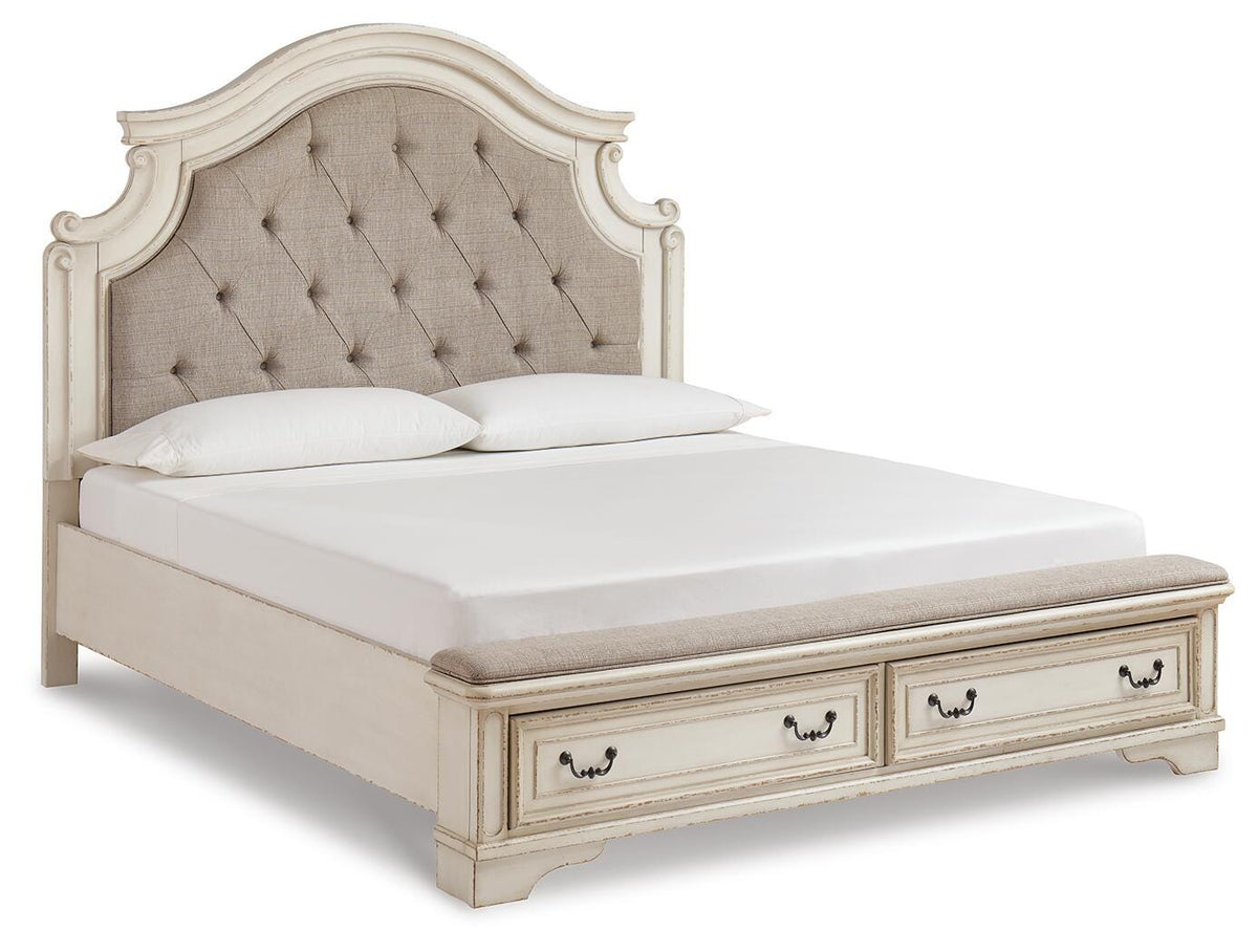 Realyn California King Upholstered Storage Bed in Two-tone, angle view