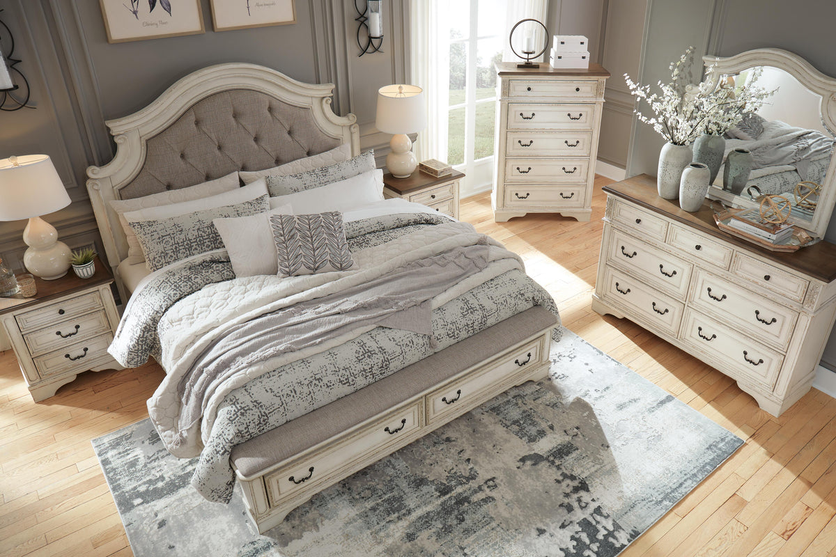 Realyn California King Upholstered Storage Bed in Two-tone, lifestyle view