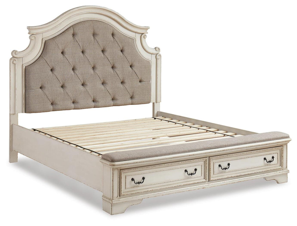 Realyn California King Upholstered Storage Bed in Two-tone, angle view