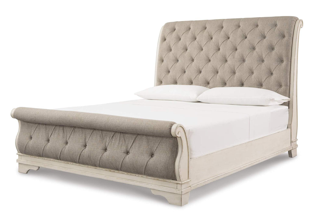 Realyn King Sleigh Bed with Mirrored Dresser, Chest and Nightstand angled view