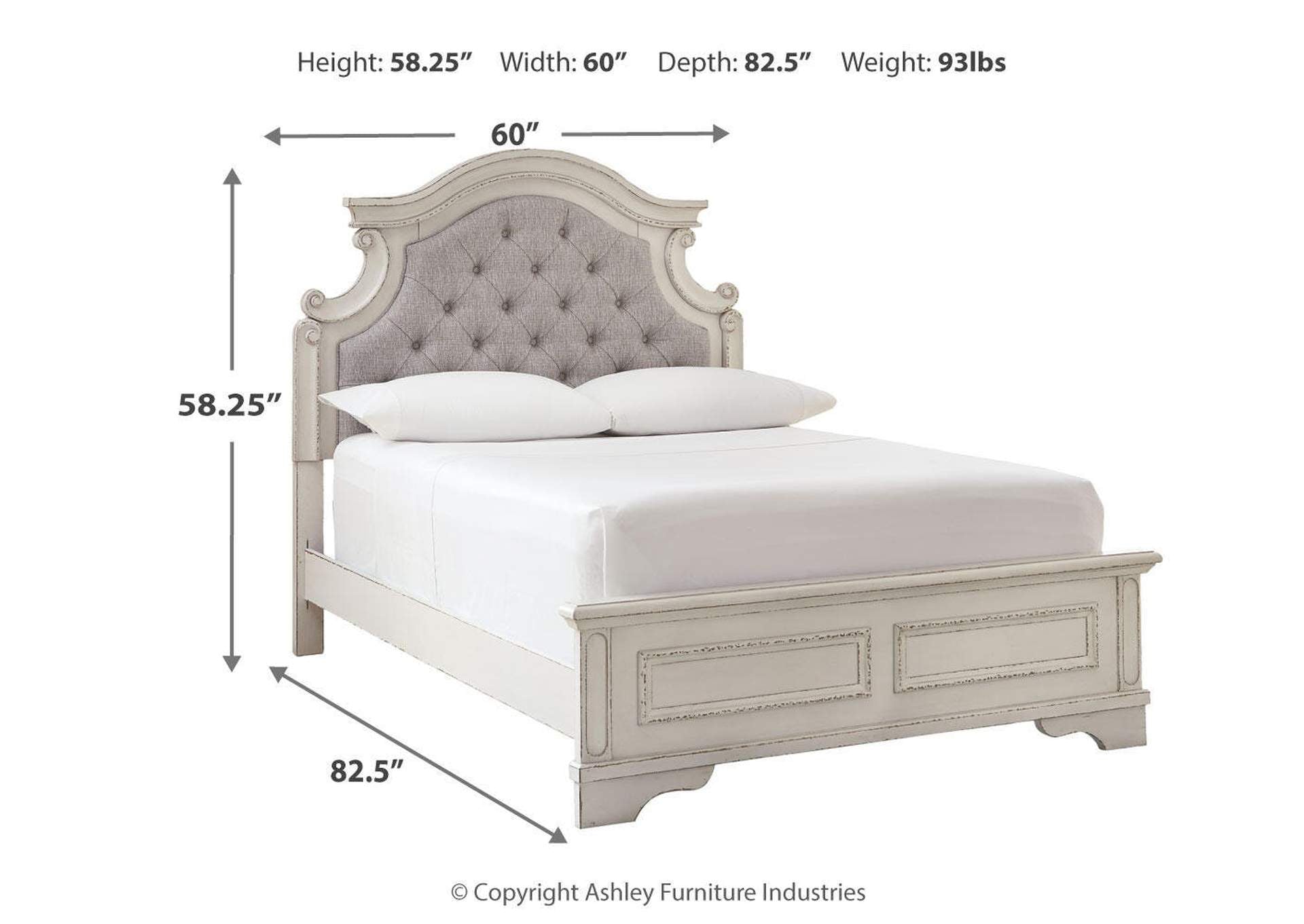 Realyn Full Panel Bed with Mirrored Dresser and Chest dimensions