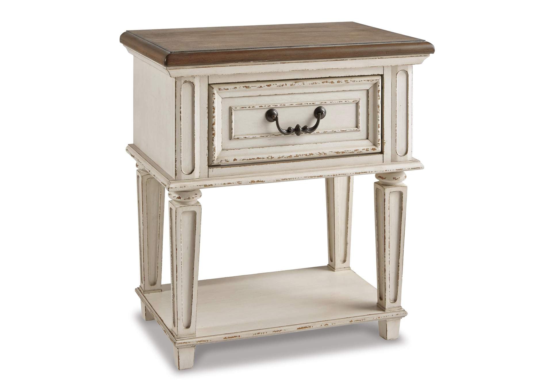 Realyn Twin Panel Bed with Mirrored Dresser, Chest and 2 Nightstands angled view