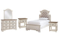 Realyn Twin Panel Bed with Mirrored Dresser and 2 Nightstands