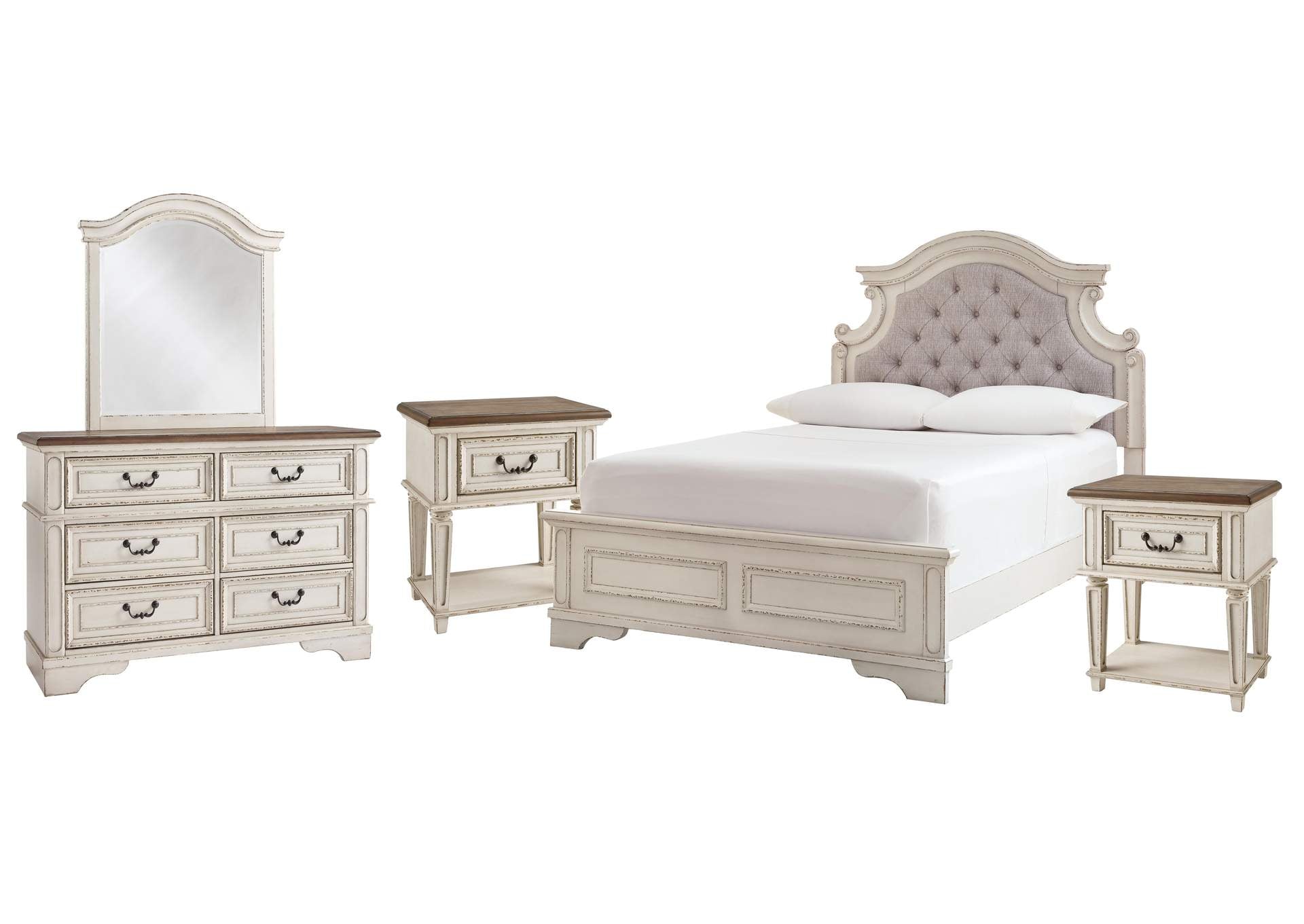 Realyn Full Panel Bed with Mirrored Dresser and 2 Nightstands
