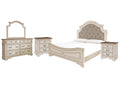 Realyn King Upholstered Panel Bed with Mirrored Dresser and 2 Nightstands