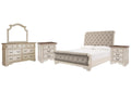 Realyn Queen Sleigh Bed with Mirrored Dresser and 2 Nightstands