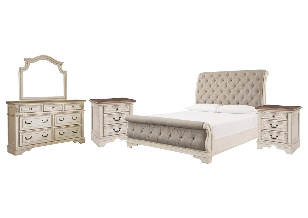 Realyn King Sleigh Bed with Mirrored Dresser and 2 Nightstands