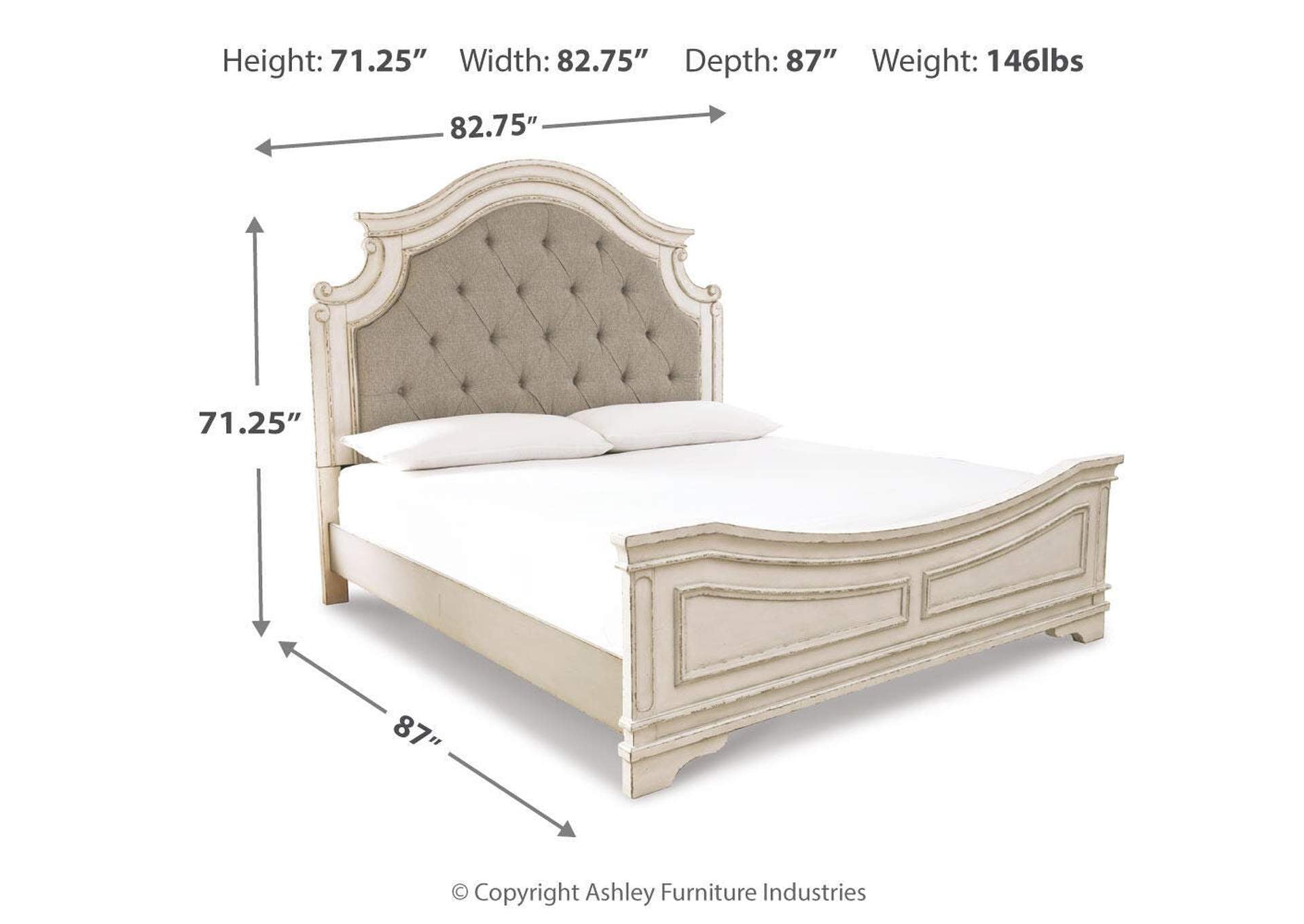 Realyn King Upholstered Panel Bed dimensions