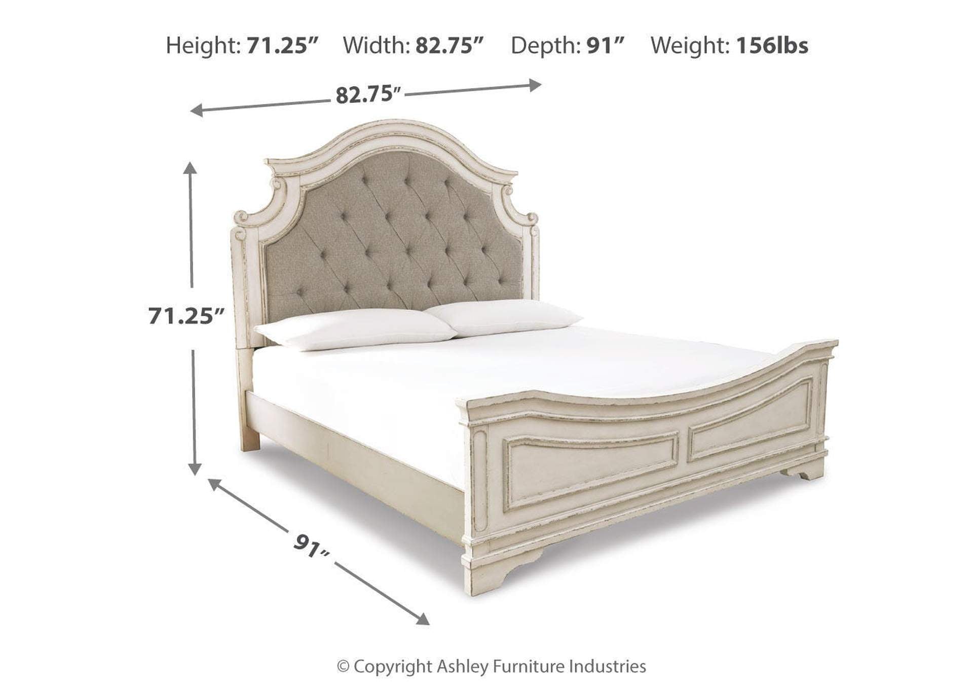 Realyn California King Upholstered Panel Bed dimensions
