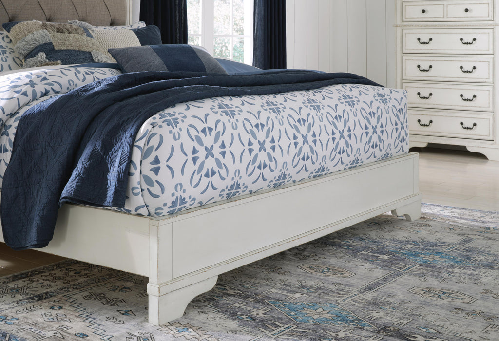 Blendon Queen Upholstered Panel Bed in Rustic Brown, detail view