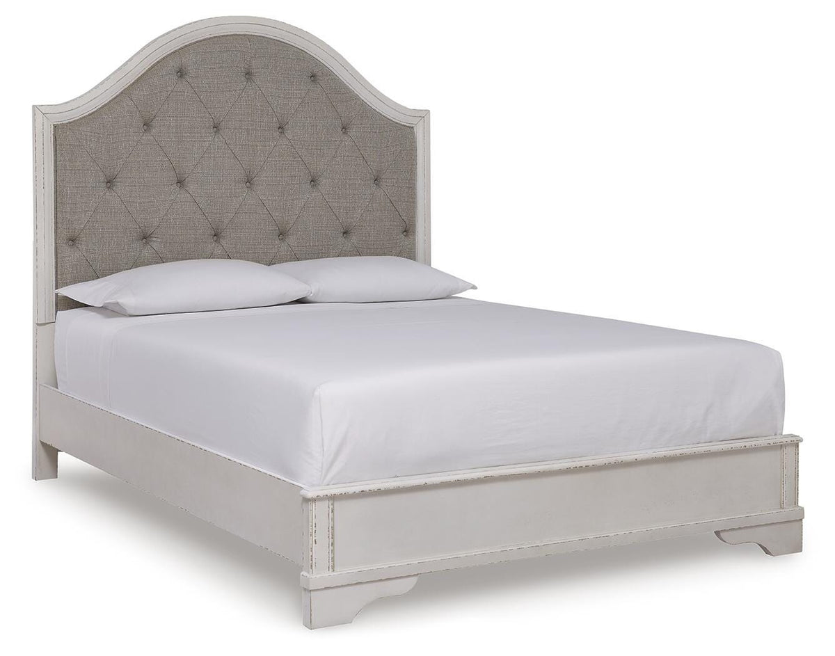 Blendon Queen Upholstered Panel Bed in Rustic Brown, angle view