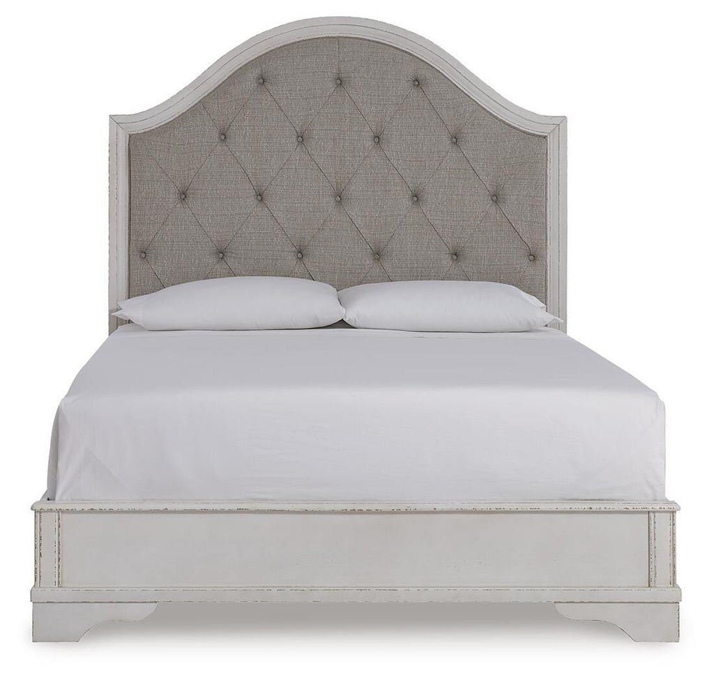 Blendon Queen Upholstered Panel Bed in Rustic Brown, front view