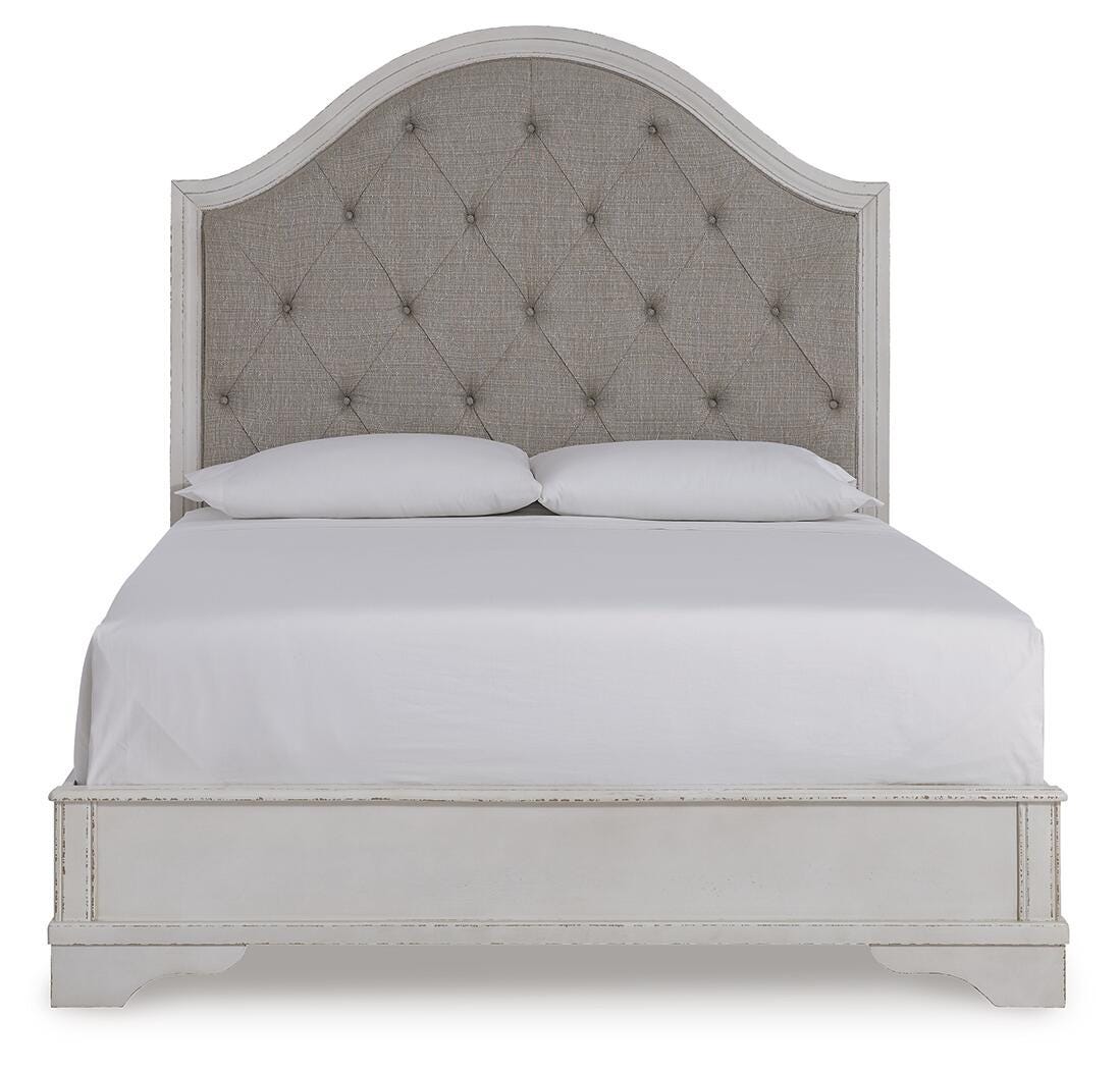 Blendon Queen Upholstered Panel Bed in Rustic Brown, front view