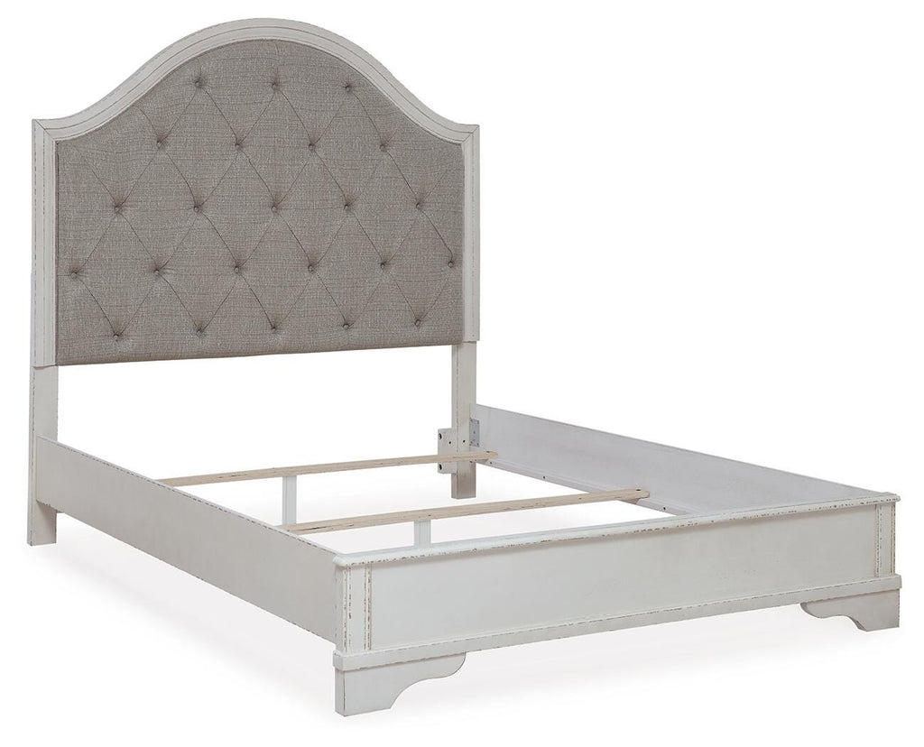 Blendon Queen Upholstered Panel Bed in Rustic Brown, angle view