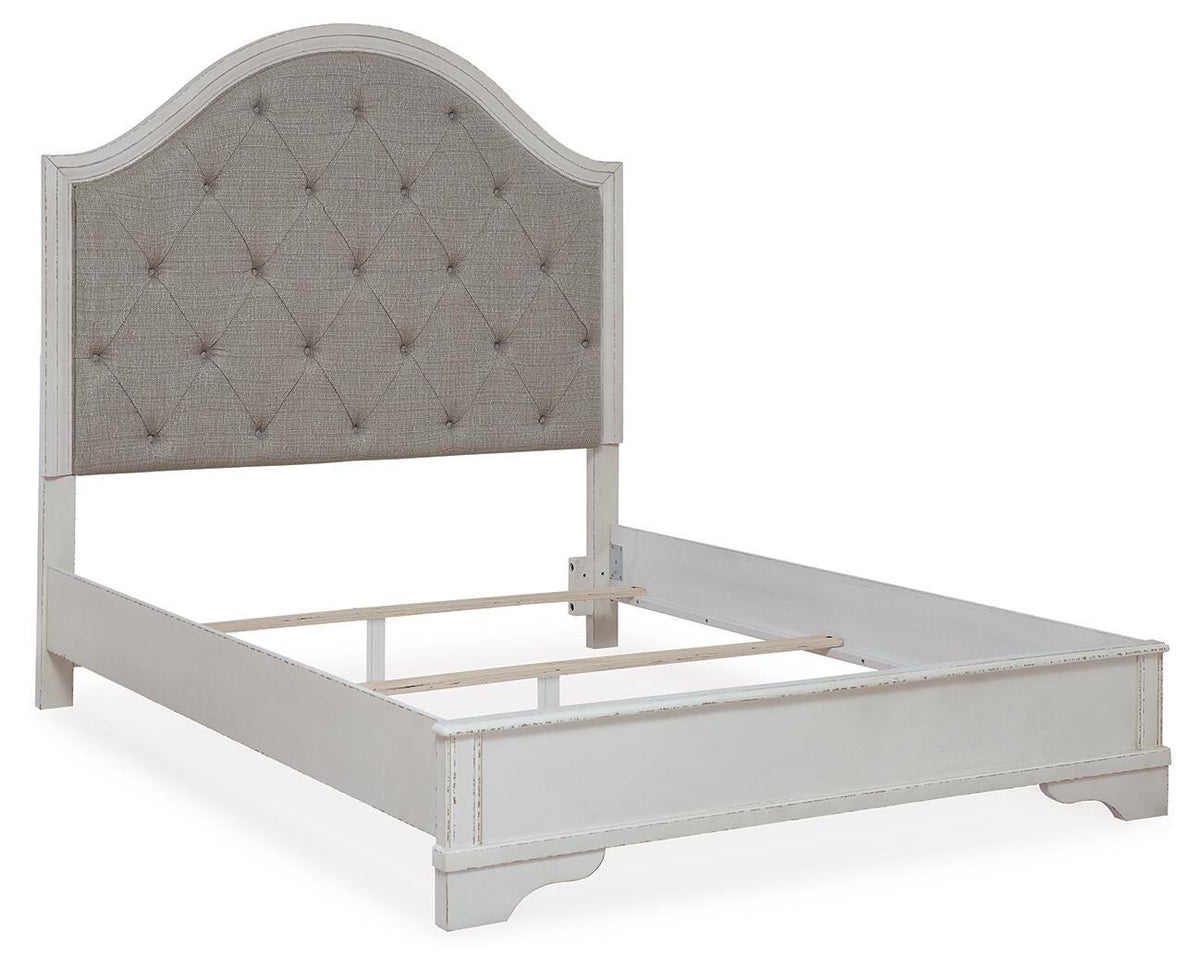 Blendon Queen Upholstered Panel Bed in Rustic Brown, angle view