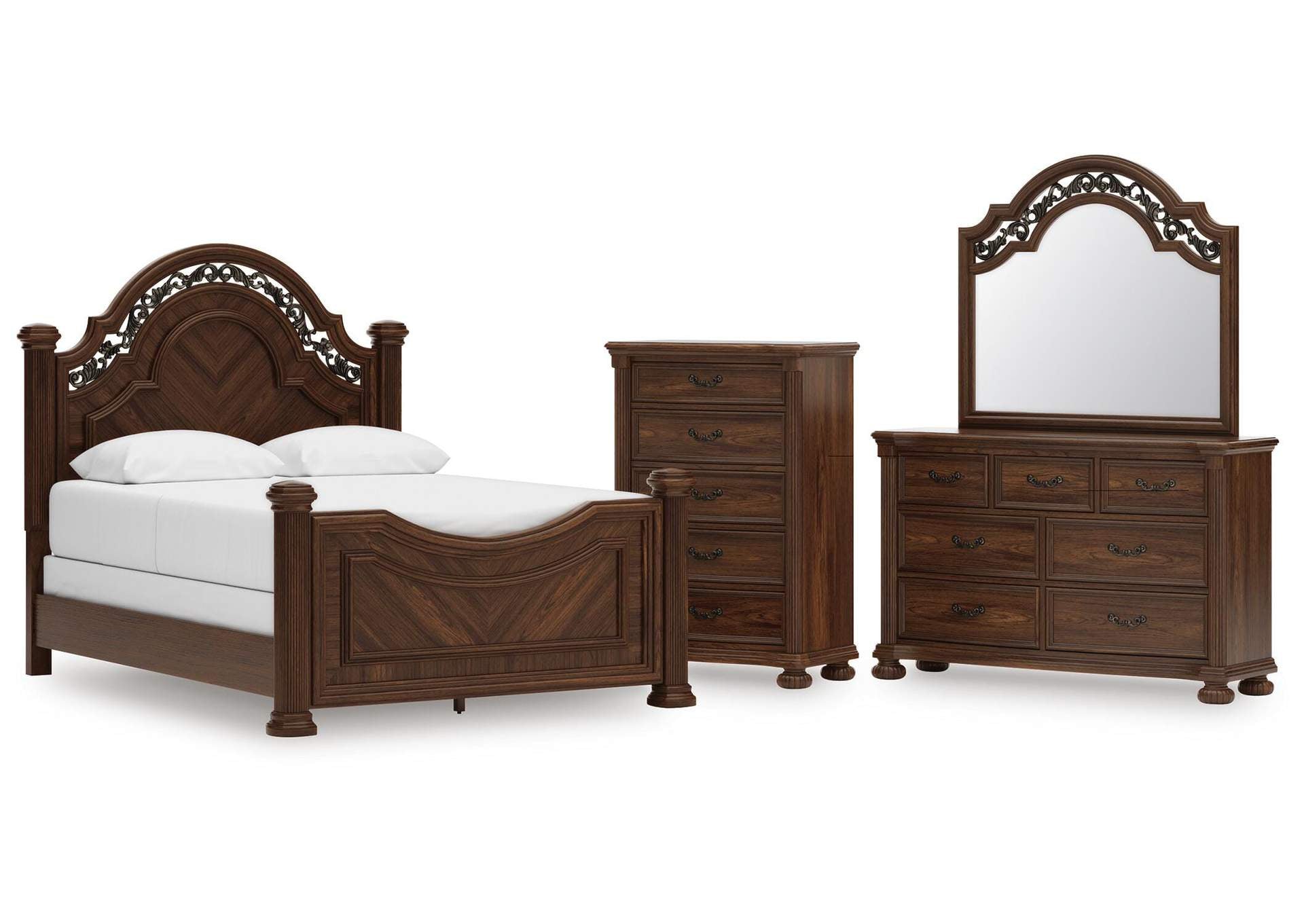 Lavinton Queen Poster Bed with Mirrored Dresser and Chest