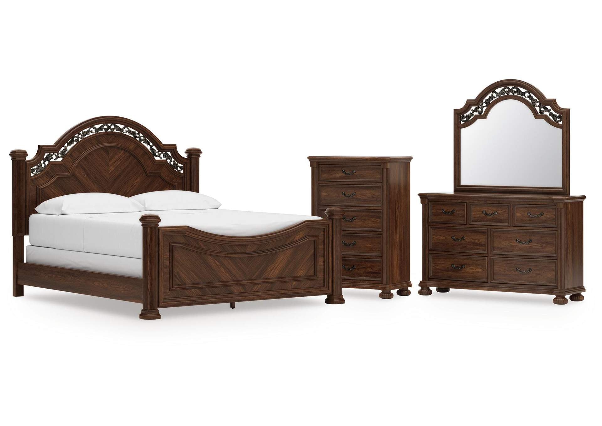 Lavinton California King Poster Bed with Mirrored Dresser and Chest