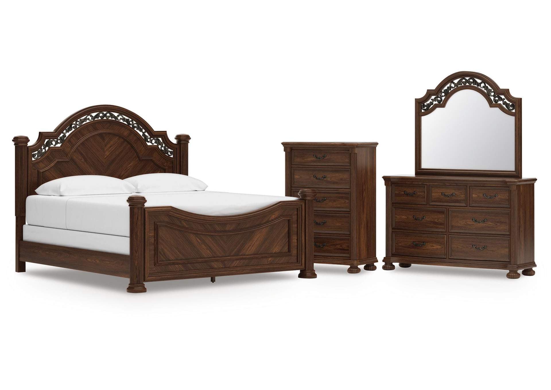 Lavinton King Poster Bed with Mirrored Dresser and Chest