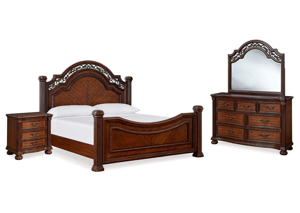 Lavinton Queen Poster Bed with Mirrored Dresser and Nightstand