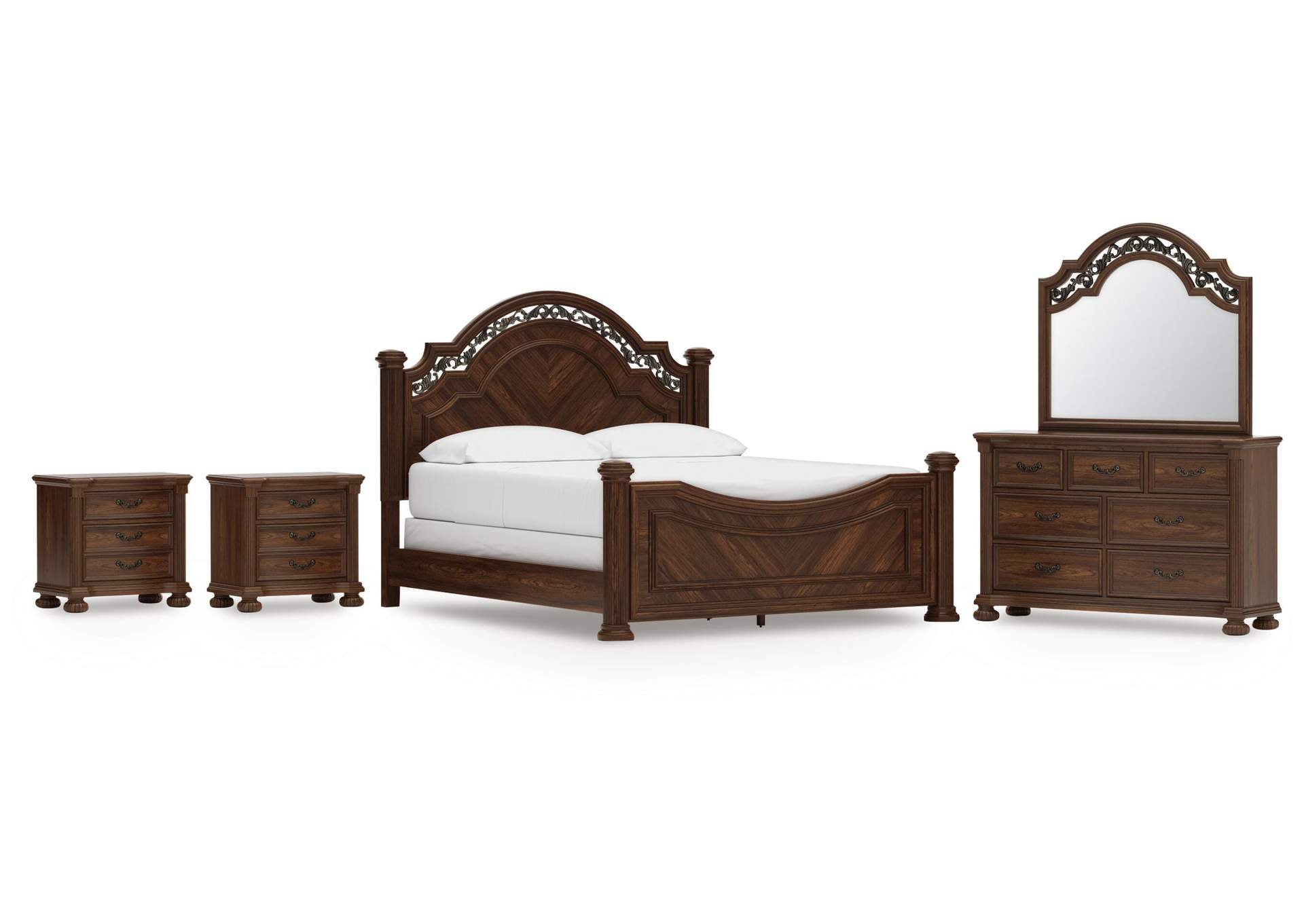 Lavinton California King Poster Bed, Dresser, Mirror and 2 Nightstands