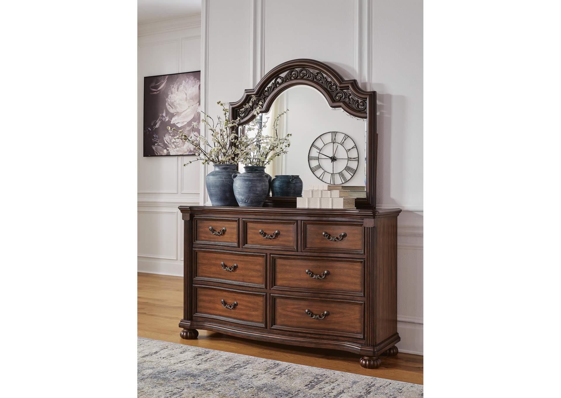 Lavinton Queen Poster Bed with Mirrored Dresser and Nightstand