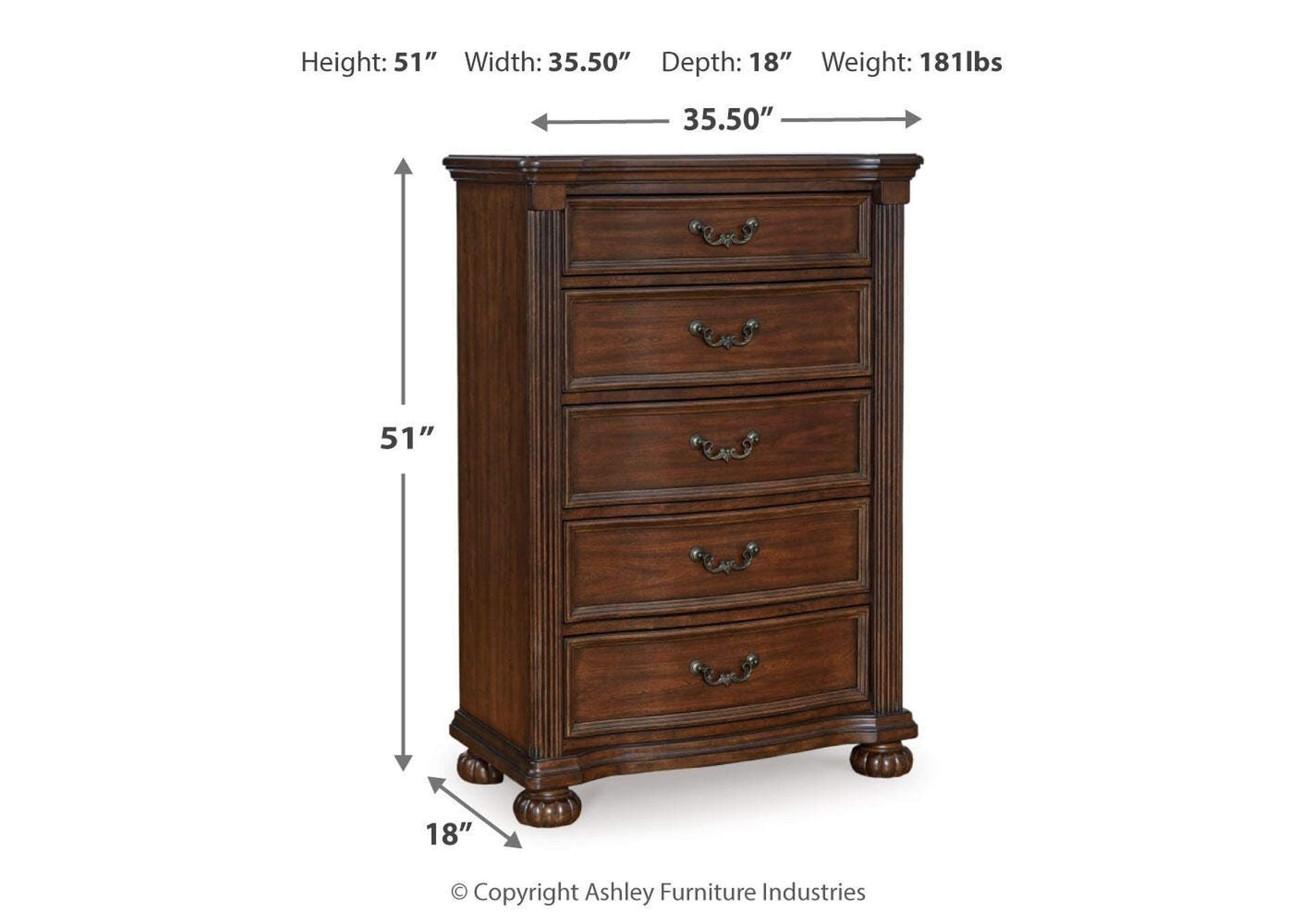 Lavinton King Poster Bed with Mirrored Dresser, Chest and Nightstand dimensions