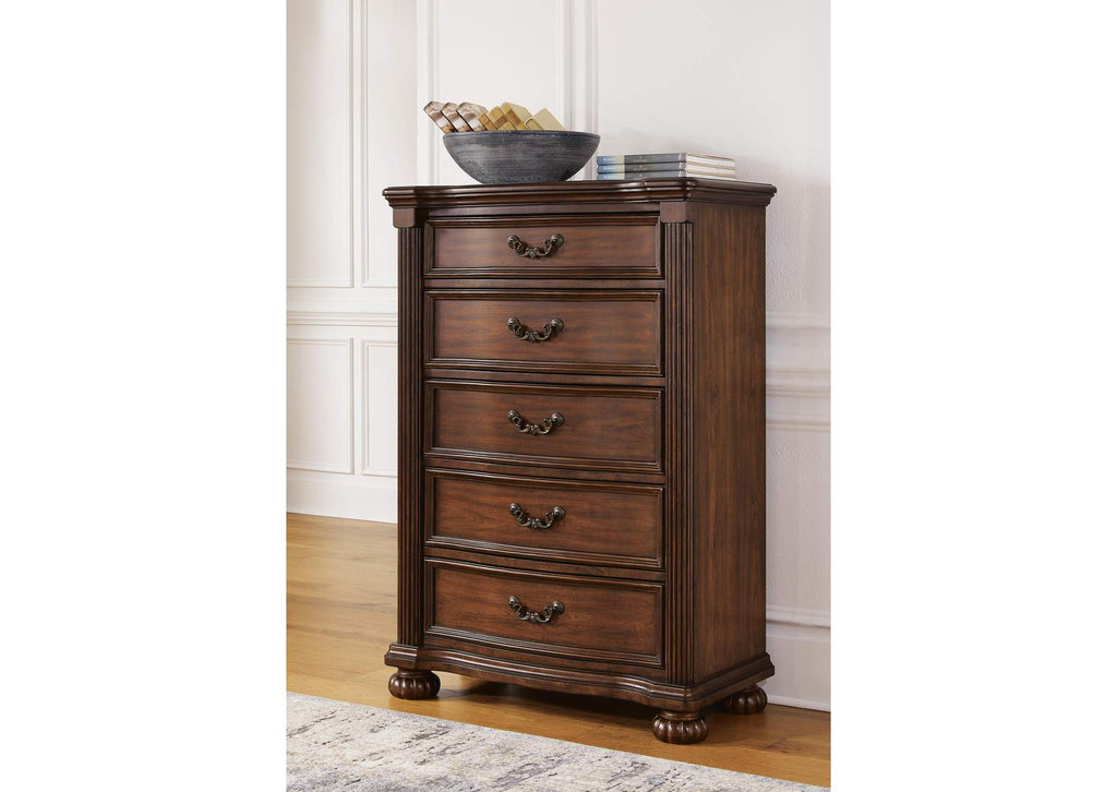 Lavinton King Poster Bed with Mirrored Dresser, Chest and 2 Nightstands