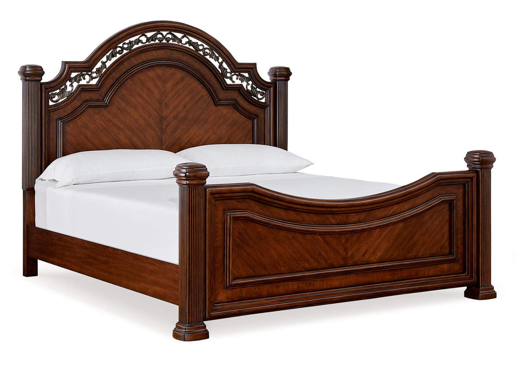 Lavinton California King Poster Bed with Mirrored Dresser, Chest and Nightstand angled view