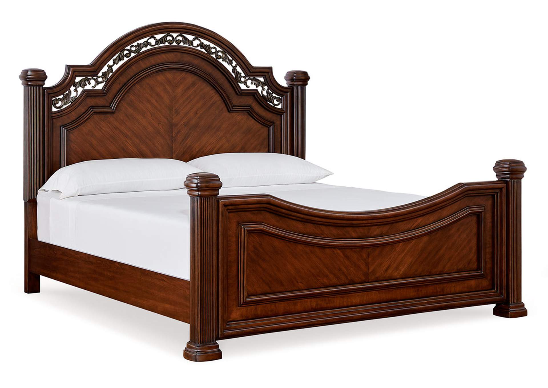 Lavinton California King Poster Bed with Mirrored Dresser, Chest and Nightstand angled view