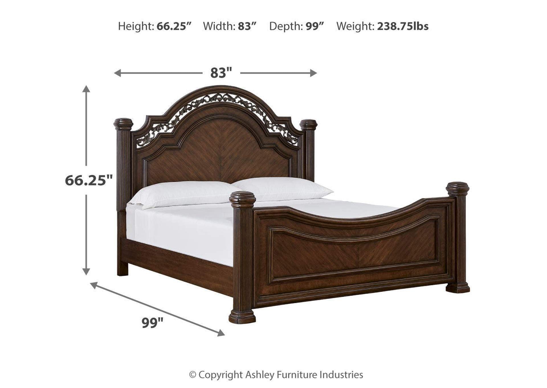 Lavinton California King Poster Bed and 2 Nightstands dimensions