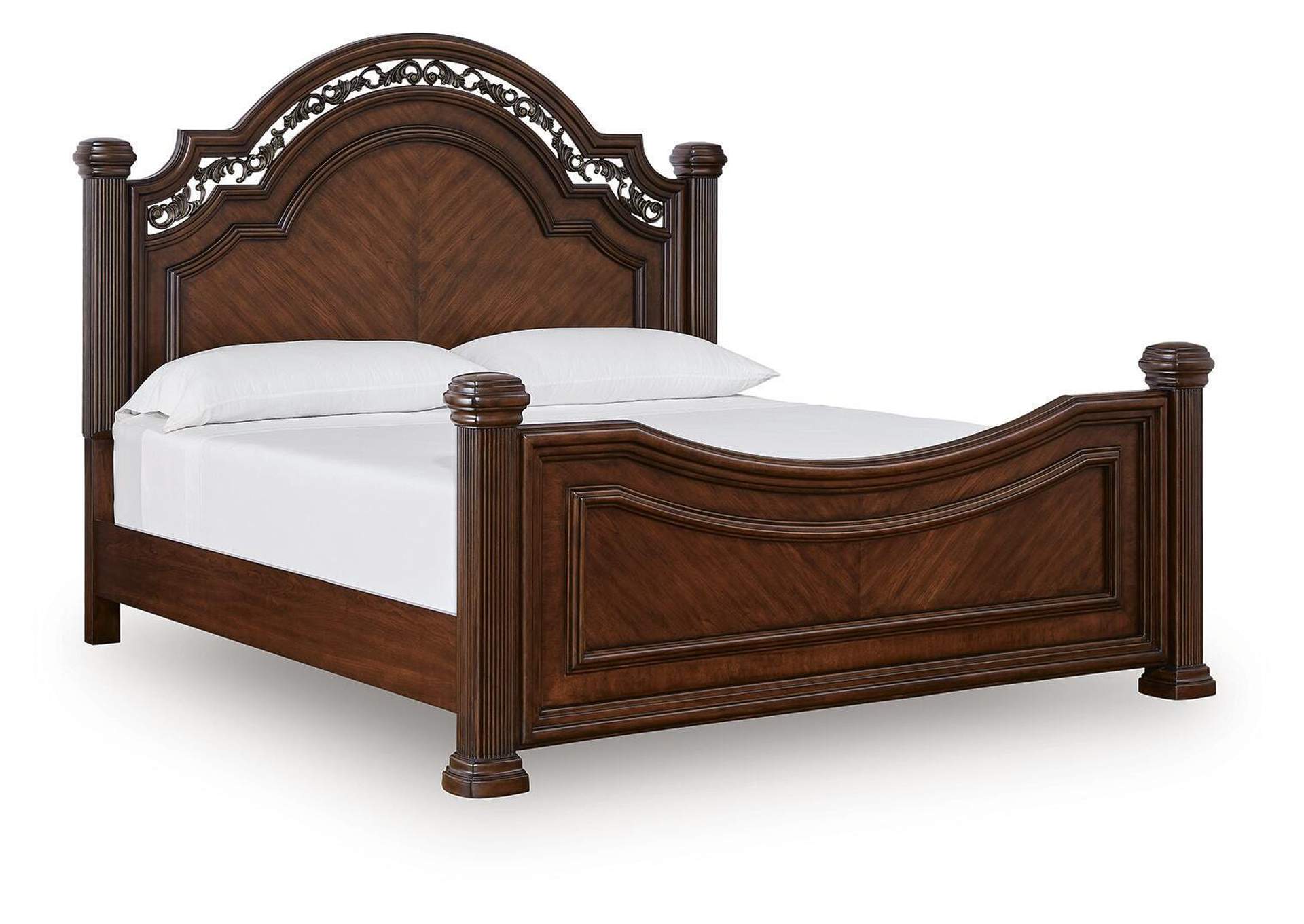 Lavinton Queen Poster Bed with Mirrored Dresser, Chest and 2 Nightstands angled view