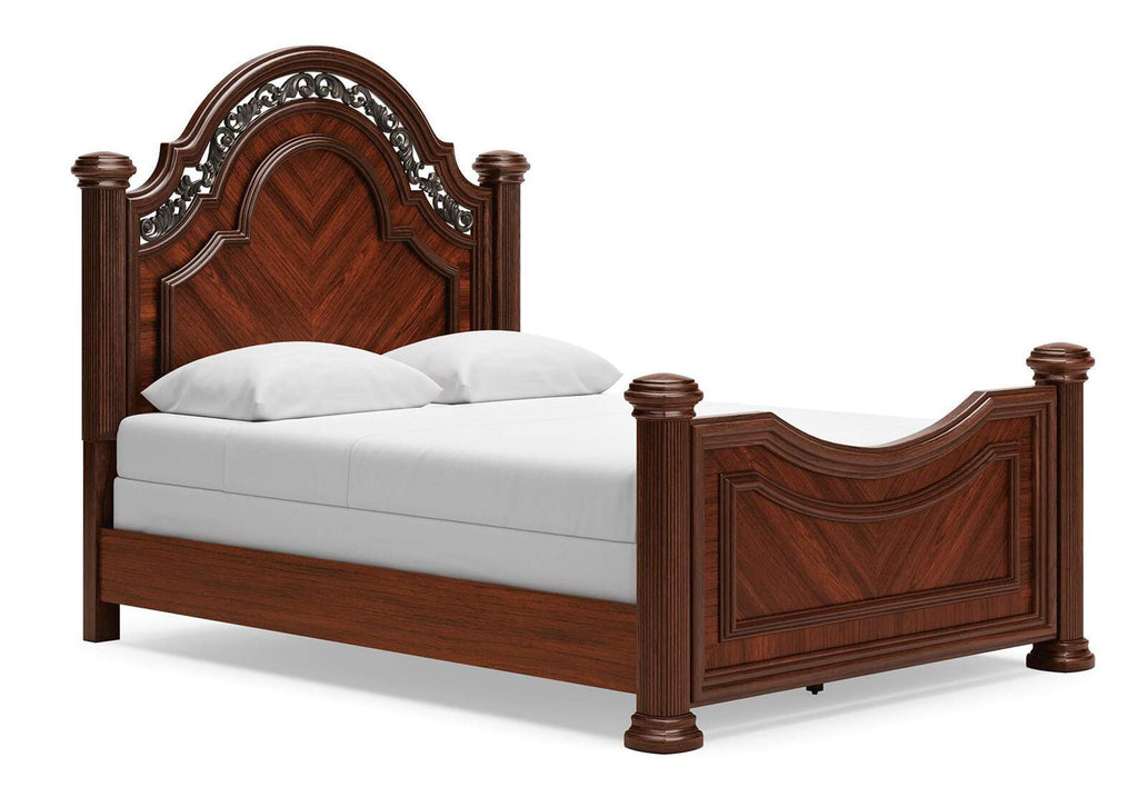 Lavinton Queen Poster Bed with Mirrored Dresser, Chest and Nightstand angled view