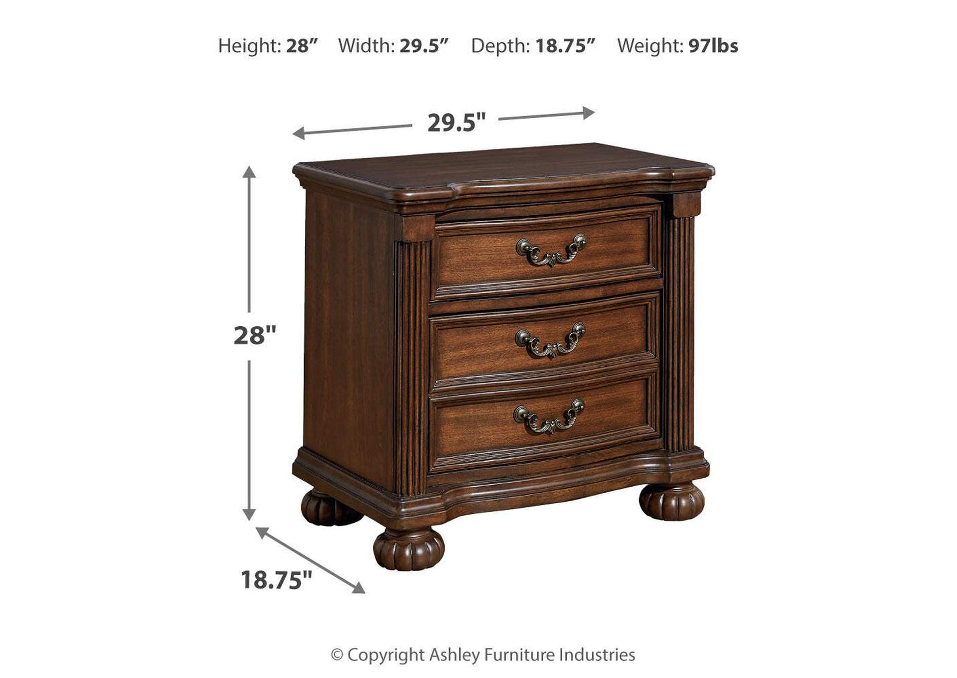 Lavinton Queen Poster Bed, Dresser and 2 Nightstands dimensions