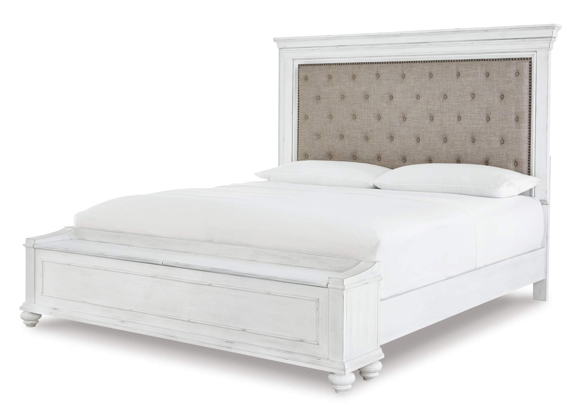 Kanwyn Queen Panel Bed with Storage with Mirrored Dresser, Chest and 2 Nightstands angled view