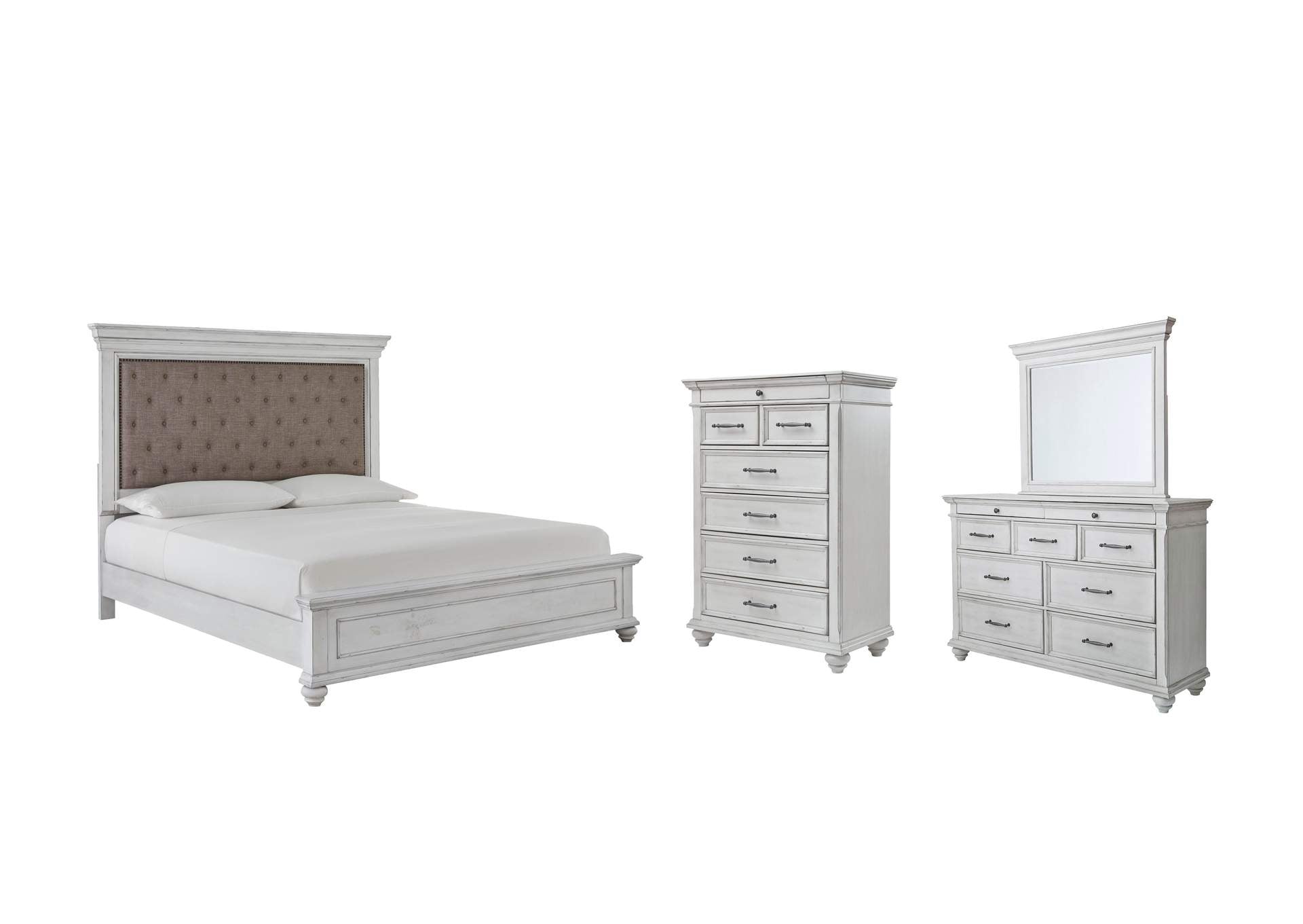 Kanwyn Queen Panel Bed with Mirrored Dresser and Chest