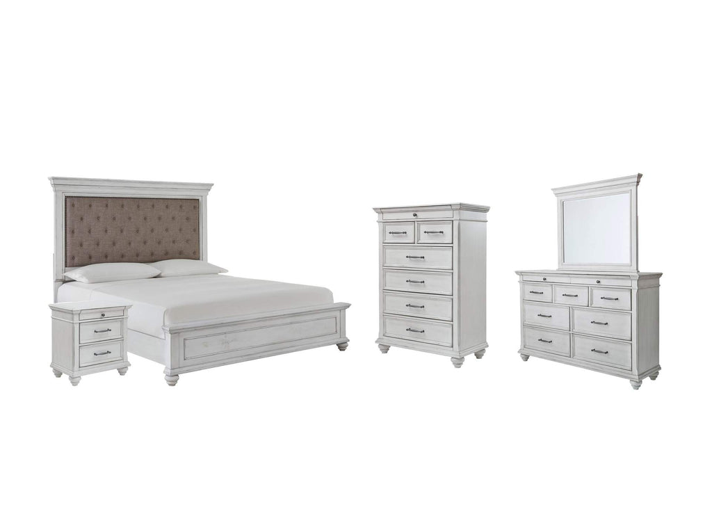 Kanwyn Queen Panel Bed with Mirrored Dresser, Chest and Nightstand