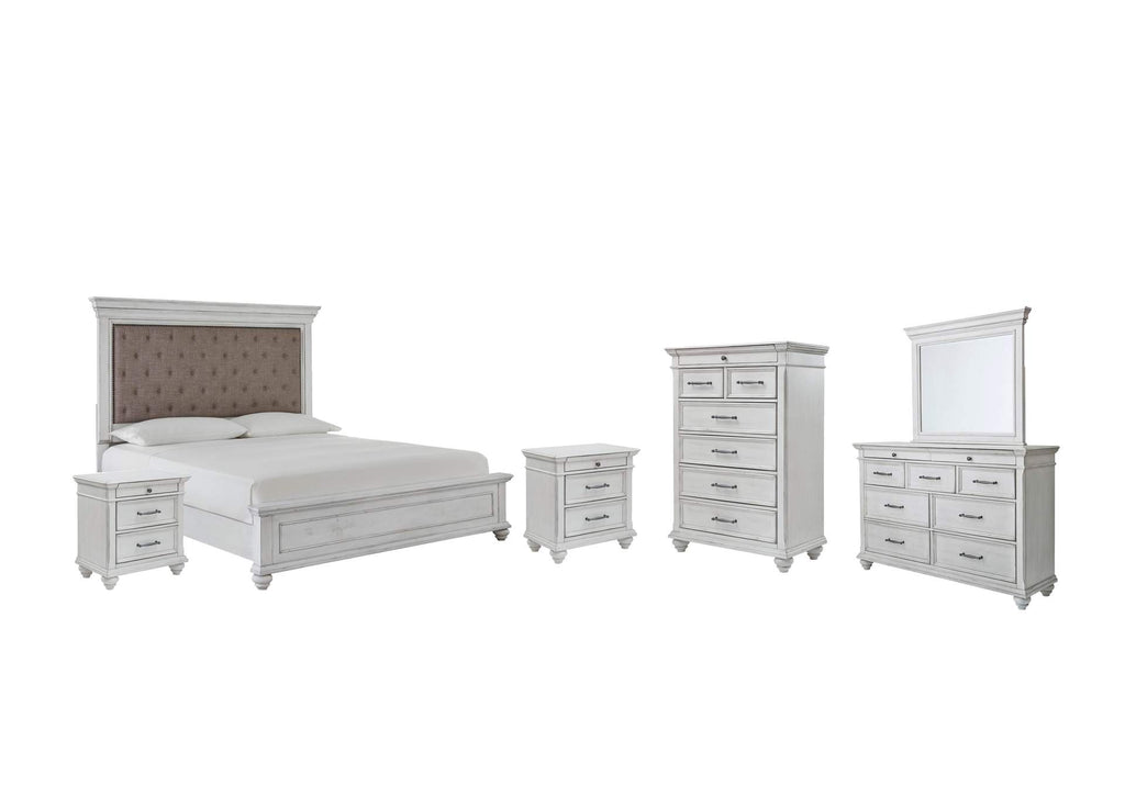 Kanwyn Queen Panel Bed with Mirrored Dresser, Chest and 2 Nightstands