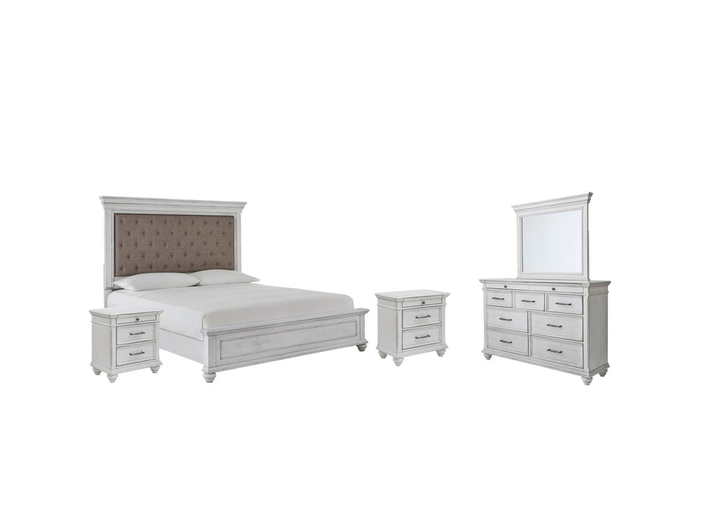 Kanwyn Queen Panel Bed with Mirrored Dresser and 2 Nightstands