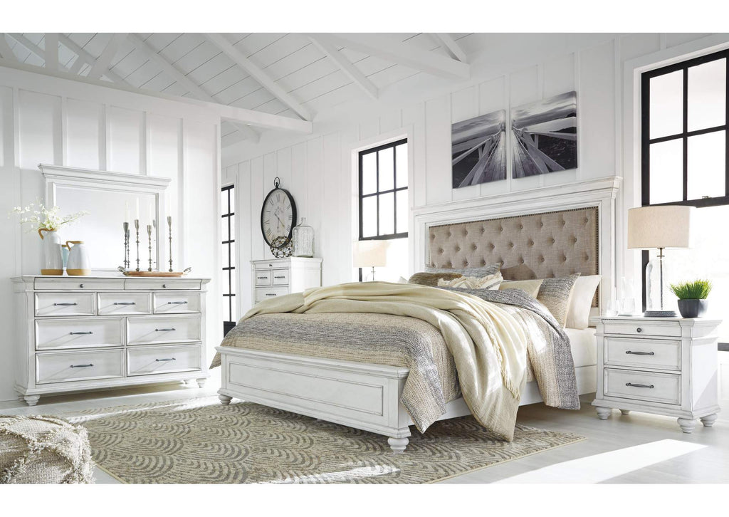 Kanwyn Queen Panel Bed with Mirrored Dresser and Chest