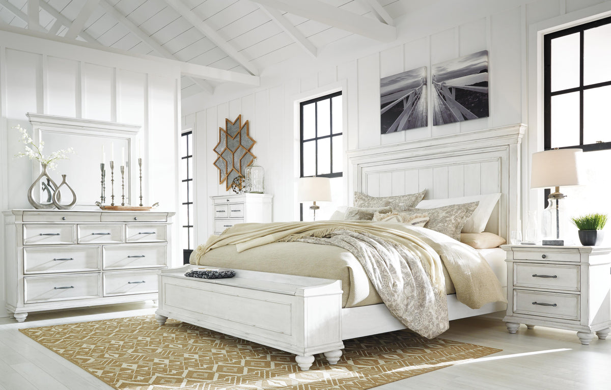 Kanwyn California King Panel Bed with Storage Bench in Whitewash, alternate view 10