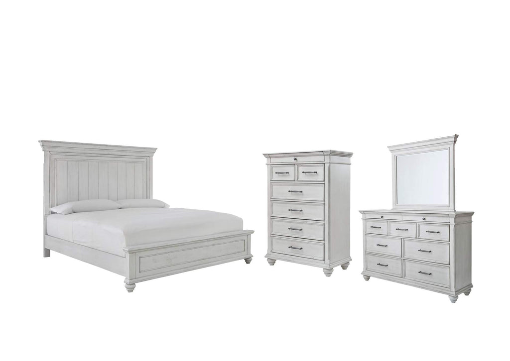 Kanwyn Queen Panel Bed with Mirrored Dresser and Chest