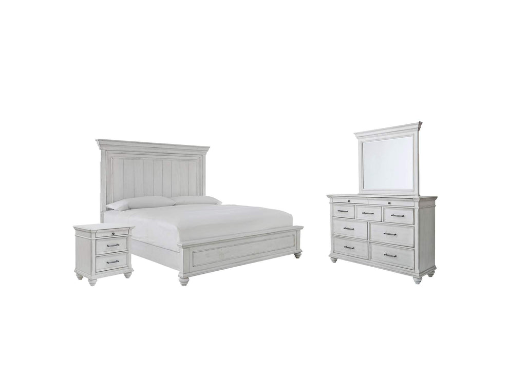 Kanwyn Queen Panel Bed with Mirrored Dresser and 2 Nightstands