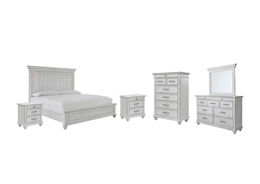 Kanwyn Queen Panel Bed with Mirrored Dresser, Chest and 2 Nightstands